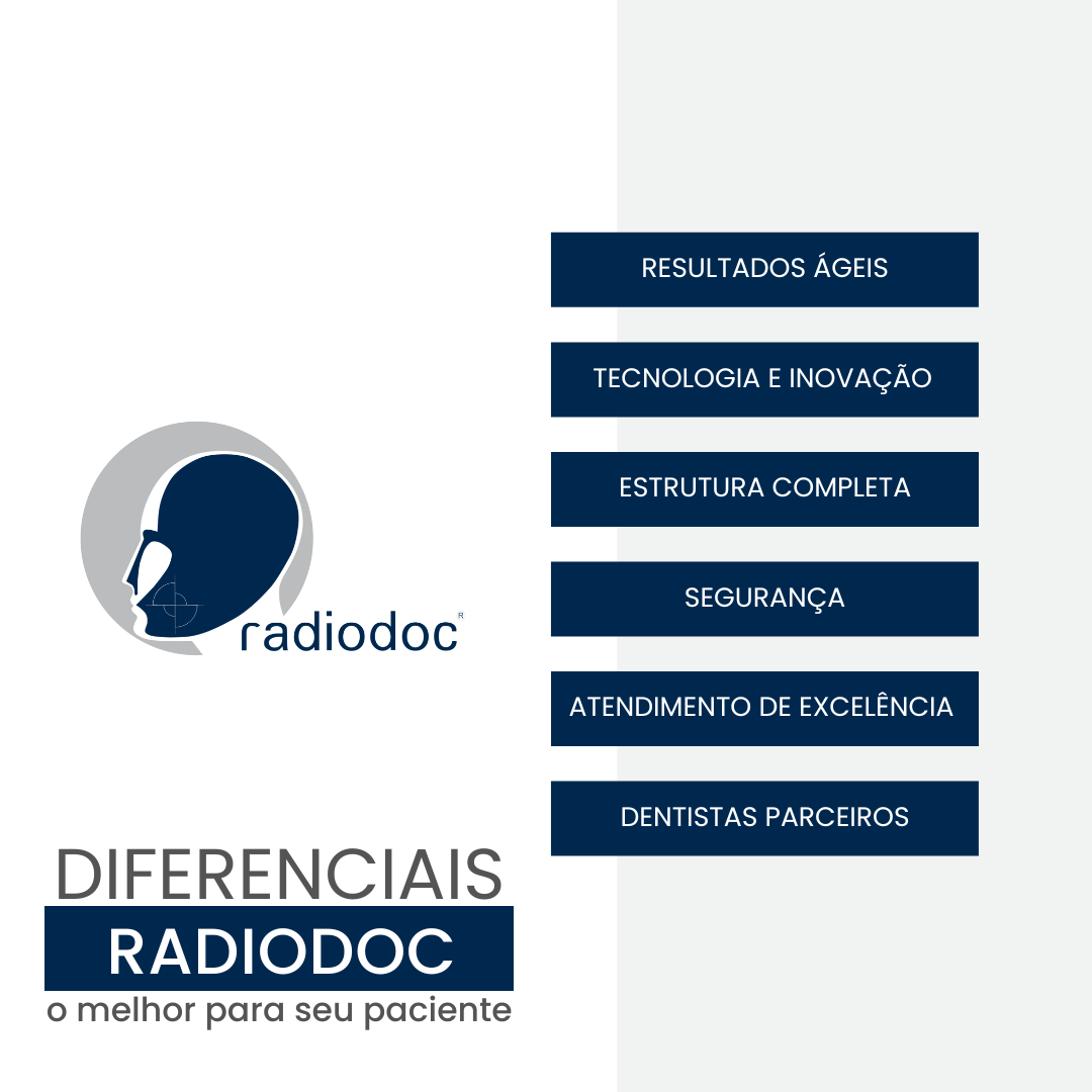 Infográfico apontando os seis diferenciais da clínica Radiodoc